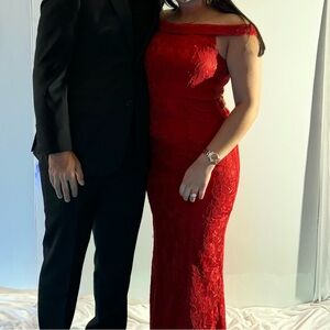 Red off the shoulder dress